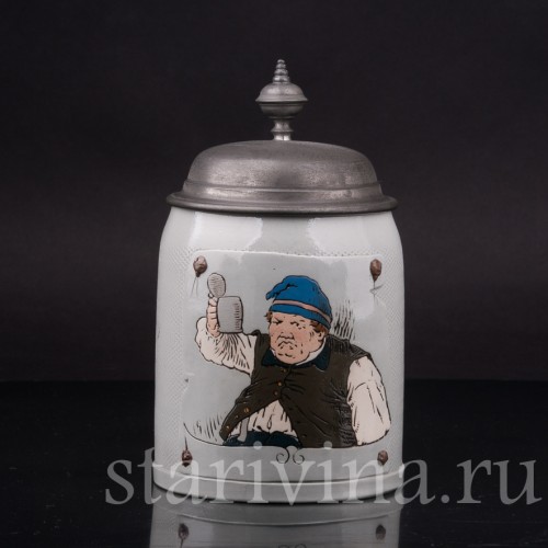 Старинная пивная кружка Фермер с поднятой кружкой, Villeroy & Boch, Германия, 1894 г.