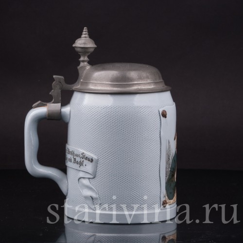 Старинная пивная кружка Курящий охотник, Villeroy & Boch, Германия, 1896 г.
