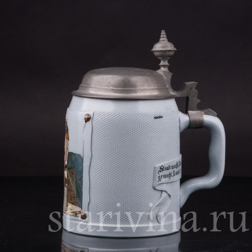 Старинная пивная кружка Курящий охотник, Villeroy & Boch, Германия, 1896 г.