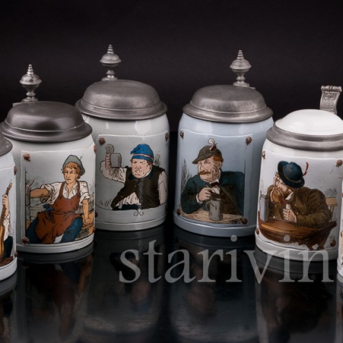 Старинная пивная кружка Курящий охотник, Villeroy & Boch, Германия, 1896 г.