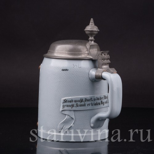 Старинная пивная кружка Курящий охотник, Villeroy & Boch, Германия, 1896 г.