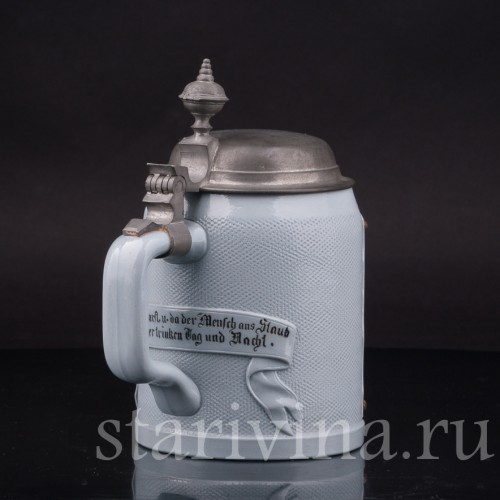 Старинная пивная кружка Курящий охотник, Villeroy & Boch, Германия, 1896 г.