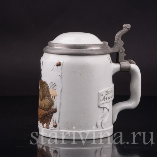 Старинная пивная кружка Горный житель с трубкой, 1/2 л, Villeroy & Boch, Германия, 1885 г.