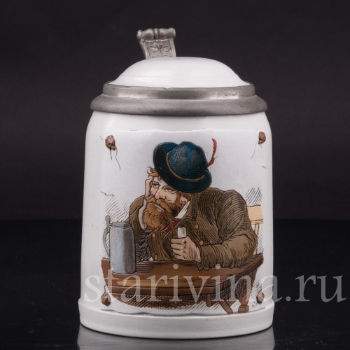 Старинная пивная кружка Горный житель с трубкой, 1/2 л, Villeroy & Boch, Германия, 1885 г.