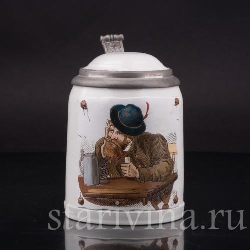 Старинная пивная кружка Горный житель с трубкой, 1/2 л, Villeroy & Boch, Германия, 1885 г.