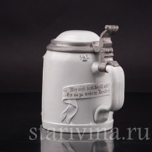 Старинная пивная кружка Горный житель с трубкой, 1/2 л, Villeroy & Boch, Германия, 1885 г.