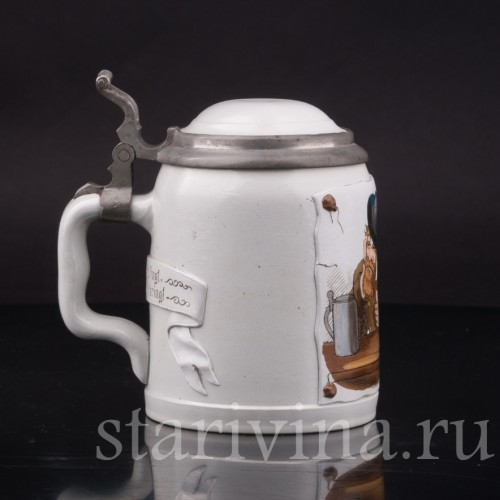 Старинная пивная кружка Горный житель с трубкой, 1/2 л, Villeroy & Boch, Германия, 1885 г.