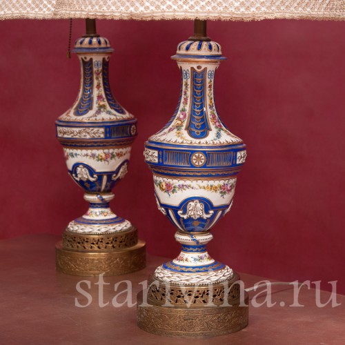 Парные фарфоровые лампы, Porcelaine de Paris, Франция, 19 в