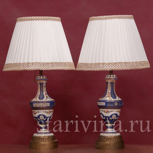 Парные фарфоровые лампы, Porcelaine de Paris, Франция, 19 в