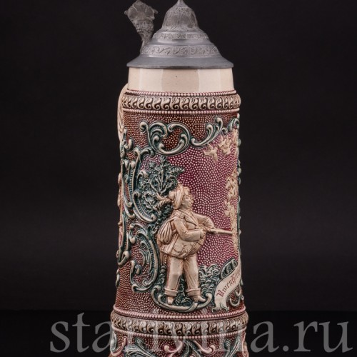 Старинная пивная кружка Охотник, 1л, Diesinger, Германия, кон. 19 - нач. 20 вв.