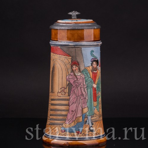 Старинная пивная кружка Фауст и Гретхен, 1/2 л, J. W. Remy, Германия, 1890-1915 гг.