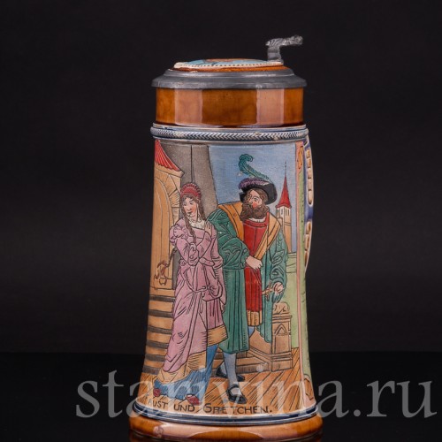 Старинная пивная кружка Фауст и Гретхен, 1/2 л, J. W. Remy, Германия, 1890-1915 гг.