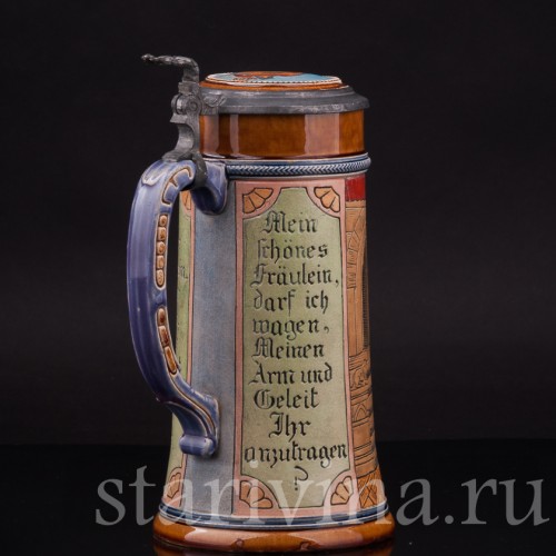 Старинная пивная кружка Фауст и Гретхен, 1/2 л, J. W. Remy, Германия, 1890-1915 гг.