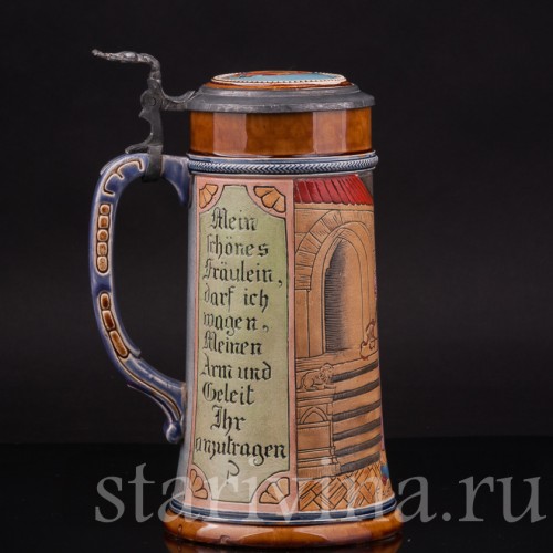 Старинная пивная кружка Фауст и Гретхен, 1/2 л, J. W. Remy, Германия, 1890-1915 гг.