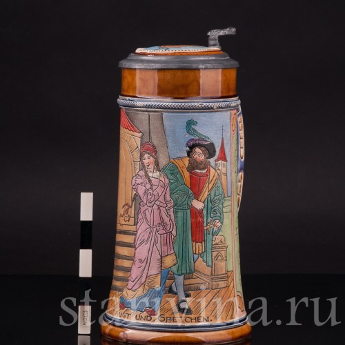 Старинная пивная кружка Фауст и Гретхен, 1/2 л, J. W. Remy, Германия, 1890-1915 гг.
