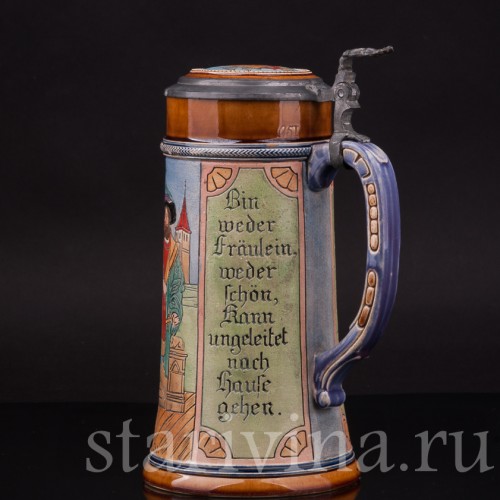 Старинная пивная кружка Фауст и Гретхен, 1/2 л, J. W. Remy, Германия, 1890-1915 гг.