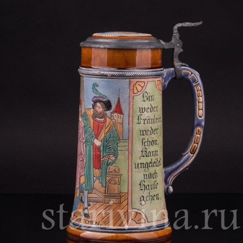 Старинная пивная кружка Фауст и Гретхен, 1/2 л, J. W. Remy, Германия, 1890-1915 гг.