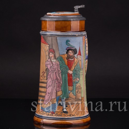 Старинная пивная кружка Фауст и Гретхен, 1/2 л, J. W. Remy, Германия, 1890-1915 гг.