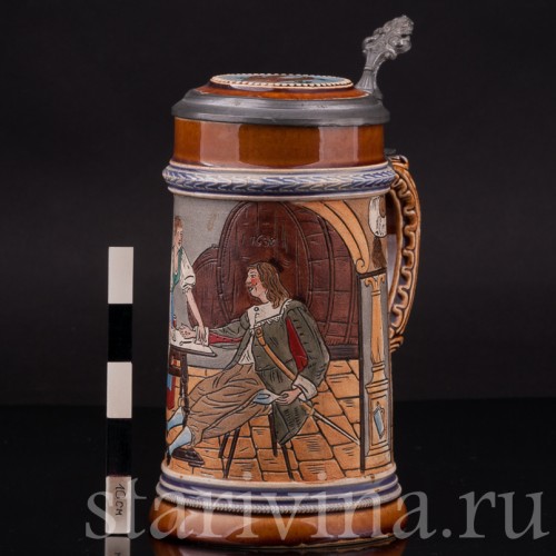 Старинная пивная кружка В таверне, 1/2 л, J. W. Remy, Германия, кон. 19 - нач. 20 вв.