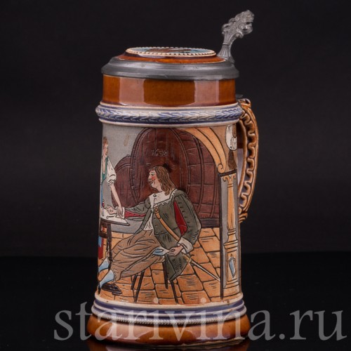 Старинная пивная кружка В таверне, 1/2 л, J. W. Remy, Германия, кон. 19 - нач. 20 вв.