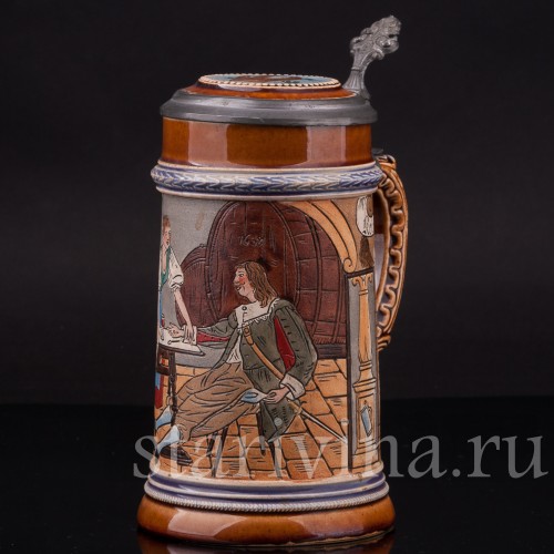 Старинная пивная кружка В таверне, 1/2 л, J. W. Remy, Германия, кон. 19 - нач. 20 вв.