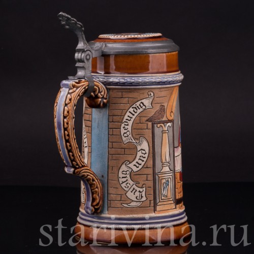 Старинная пивная кружка В таверне, 1/2 л, J. W. Remy, Германия, кон. 19 - нач. 20 вв.