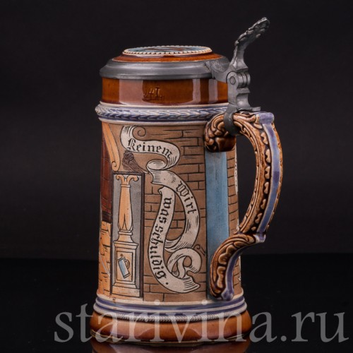 Старинная пивная кружка В таверне, 1/2 л, J. W. Remy, Германия, кон. 19 - нач. 20 вв.