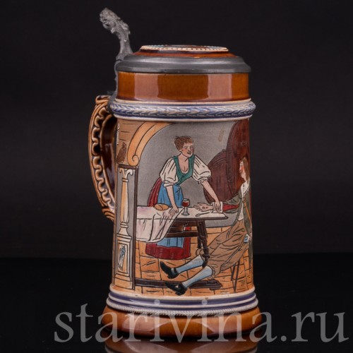 Старинная пивная кружка В таверне, 1/2 л, J. W. Remy, Германия, кон. 19 - нач. 20 вв.