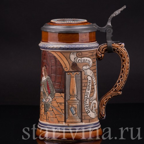 Старинная пивная кружка В таверне, 1/2 л, J. W. Remy, Германия, кон. 19 - нач. 20 вв.