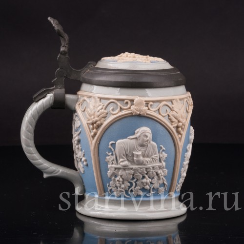 Старинная пивная кружка За стаканом вина, 1/4 л, Villeroy & Boch, Германия, 1921 г.