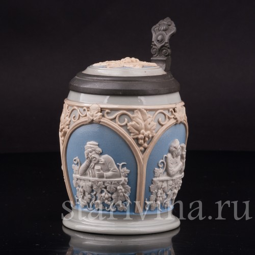 Старинная пивная кружка За стаканом вина, 1/4 л, Villeroy & Boch, Германия, 1921 г.