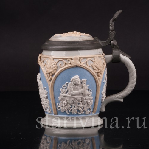 Старинная пивная кружка За стаканом вина, 1/4 л, Villeroy & Boch, Германия, 1921 г.