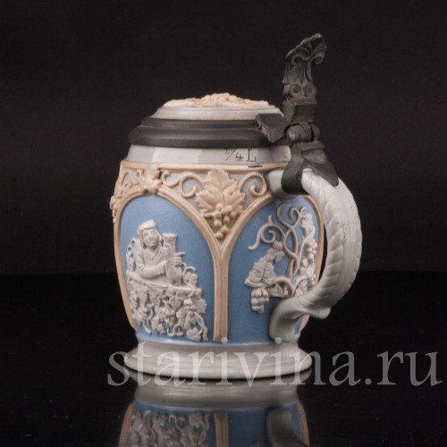 Старинная пивная кружка За стаканом вина, 1/4 л, Villeroy & Boch, Германия, 1921 г.