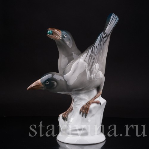 Статуэтка птиц из фарфора Две вороны, Karl Ens, Германия, 1920-30 гг.