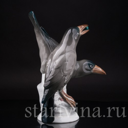 Статуэтка птиц из фарфора Две вороны, Karl Ens, Германия, 1920-30 гг.