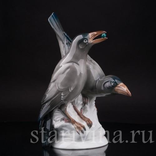 Статуэтка птиц из фарфора Две вороны, Karl Ens, Германия, 1920-30 гг.