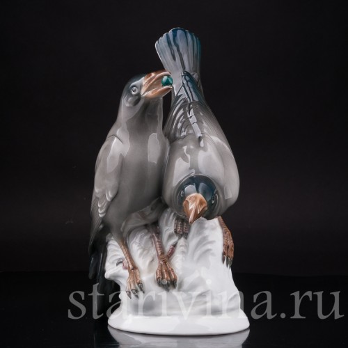 Статуэтка птиц из фарфора Две вороны, Karl Ens, Германия, 1920-30 гг.