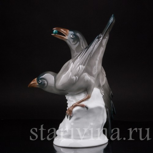 Статуэтка птиц из фарфора Две вороны, Karl Ens, Германия, 1920-30 гг.