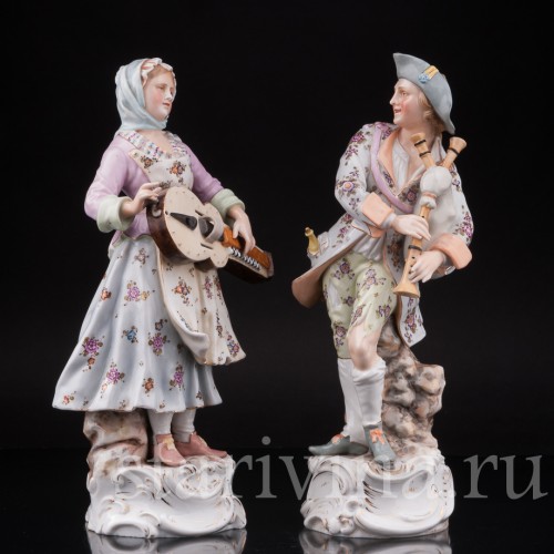 Фарфоровые статуэтки Странствующие музыканты, Volkstedt, Германия, кон. 19 в.