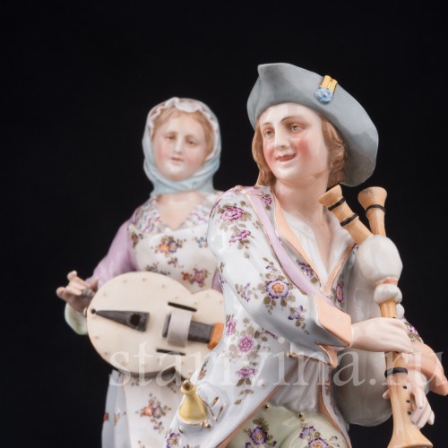 Фарфоровые статуэтки Странствующие музыканты, Volkstedt, Германия, кон. 19 в.