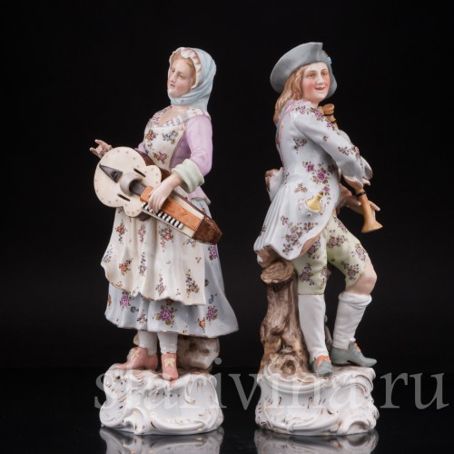 Фарфоровые статуэтки Странствующие музыканты, Volkstedt, Германия, кон. 19 в.