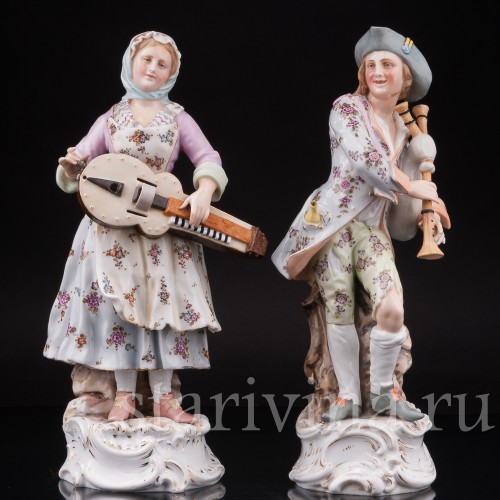 Фарфоровые статуэтки Странствующие музыканты, Volkstedt, Германия, кон. 19 в.