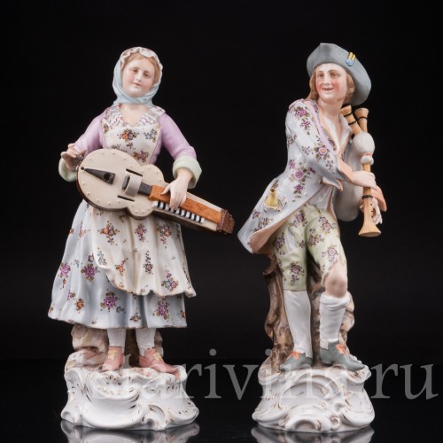 Фарфоровые статуэтки Странствующие музыканты, Volkstedt, Германия, кон. 19 в.