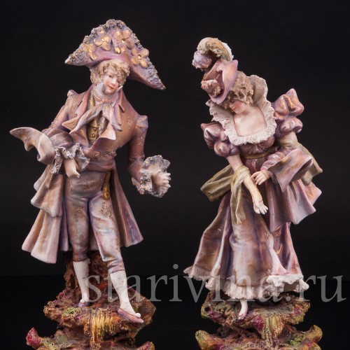 Парные фарфоровые статуэтки Галантная пара, Galluba & Hofmann, Германия, 1895-1937 гг.