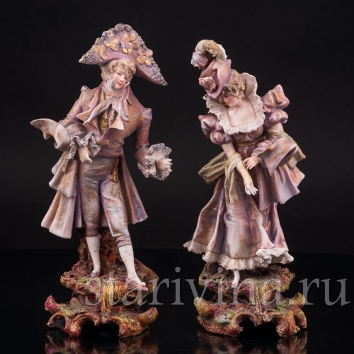 Парные фарфоровые статуэтки Галантная пара, Galluba & Hofmann, Германия, 1895-1937 гг.