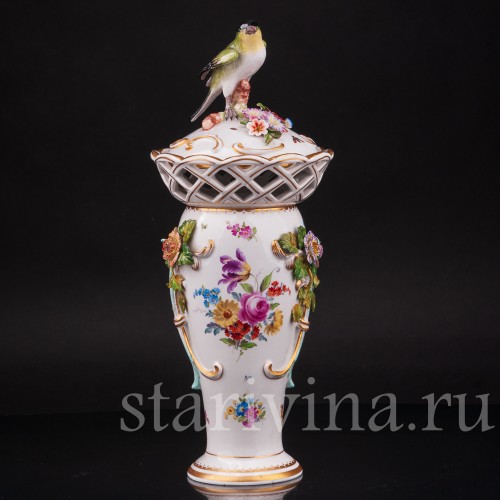 Декоративная фарфоровая Ваза с птичкой, Volkstedt, Германия, 19 в.