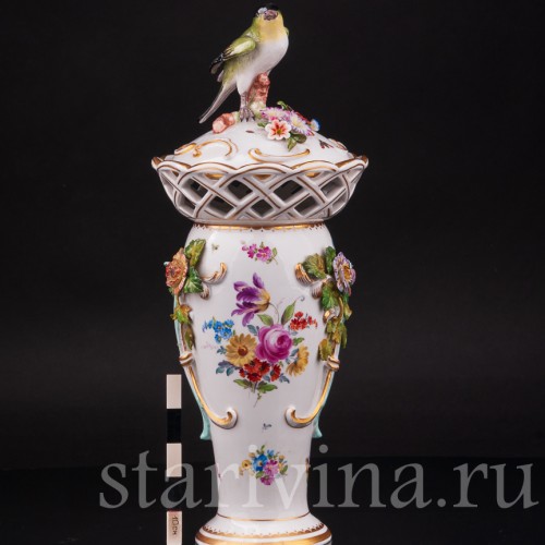 Декоративная фарфоровая Ваза с птичкой, Volkstedt, Германия, 19 в.