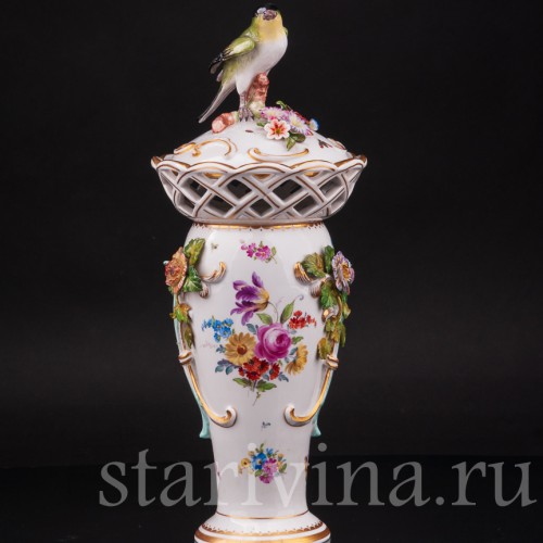 Декоративная фарфоровая Ваза с птичкой, Volkstedt, Германия, 19 в.