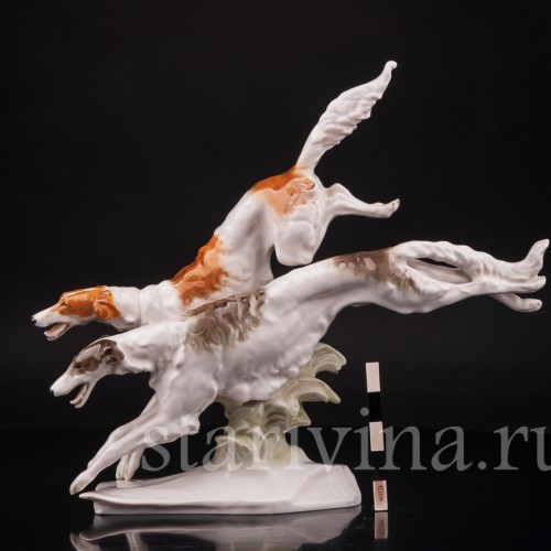 Фарфоровая статуэтка собак Бегущие борзые, Hutschenreuther, Германия, 1970 гг.