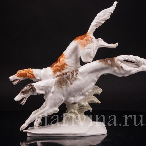 Фарфоровая статуэтка собак Бегущие борзые, Hutschenreuther, Германия, 1970 гг.